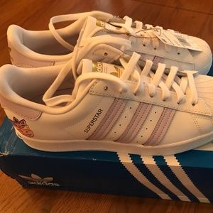 adidas superstar purple tint / metallic gold womens 8.5